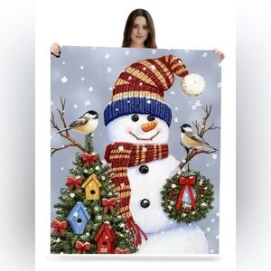 Festive Snowman Holiday Blanket - Multicolor